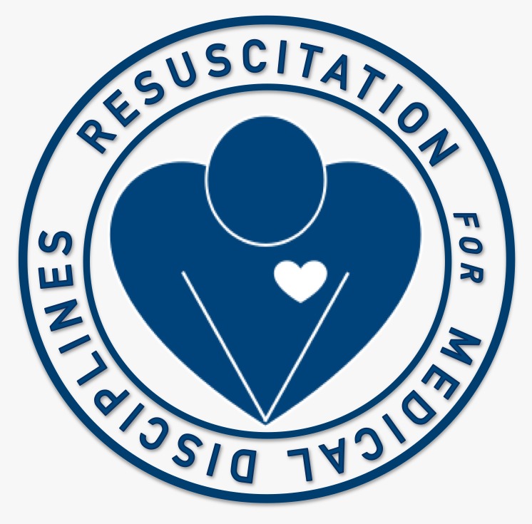 Resuscitation for Medical Disciplines logo - blue circles with blue/white heart graphic in centre